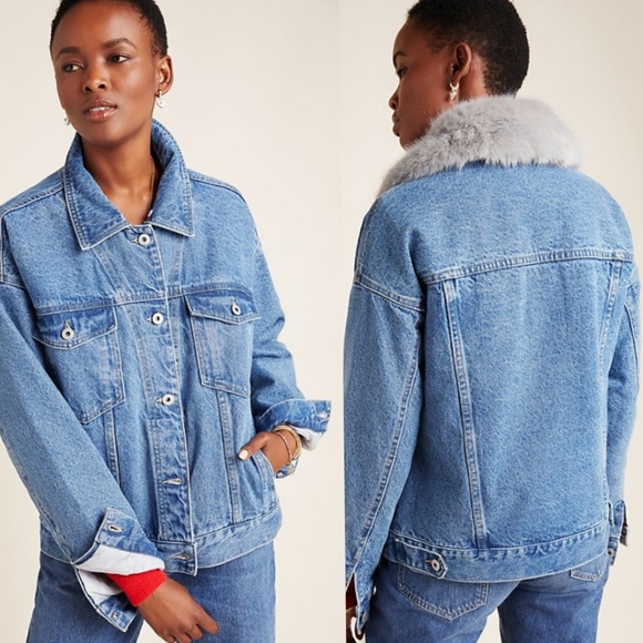 ANTHROPOLOGIE PILCRO FAUX FUR COLLAR DENIM JACKET - Picture 2 of 8